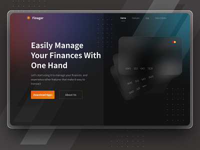 finager - bangking landing page bangking bank banking app branding clean concept dark dekstop design finance finance app finances financial financial app fintech landing page minimal ui web website