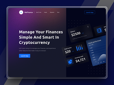 WeFinance | landing page financial bank banking black blue branding clean dark data dekstop design finance financial fintech landing page minimal ui ux wallet web website