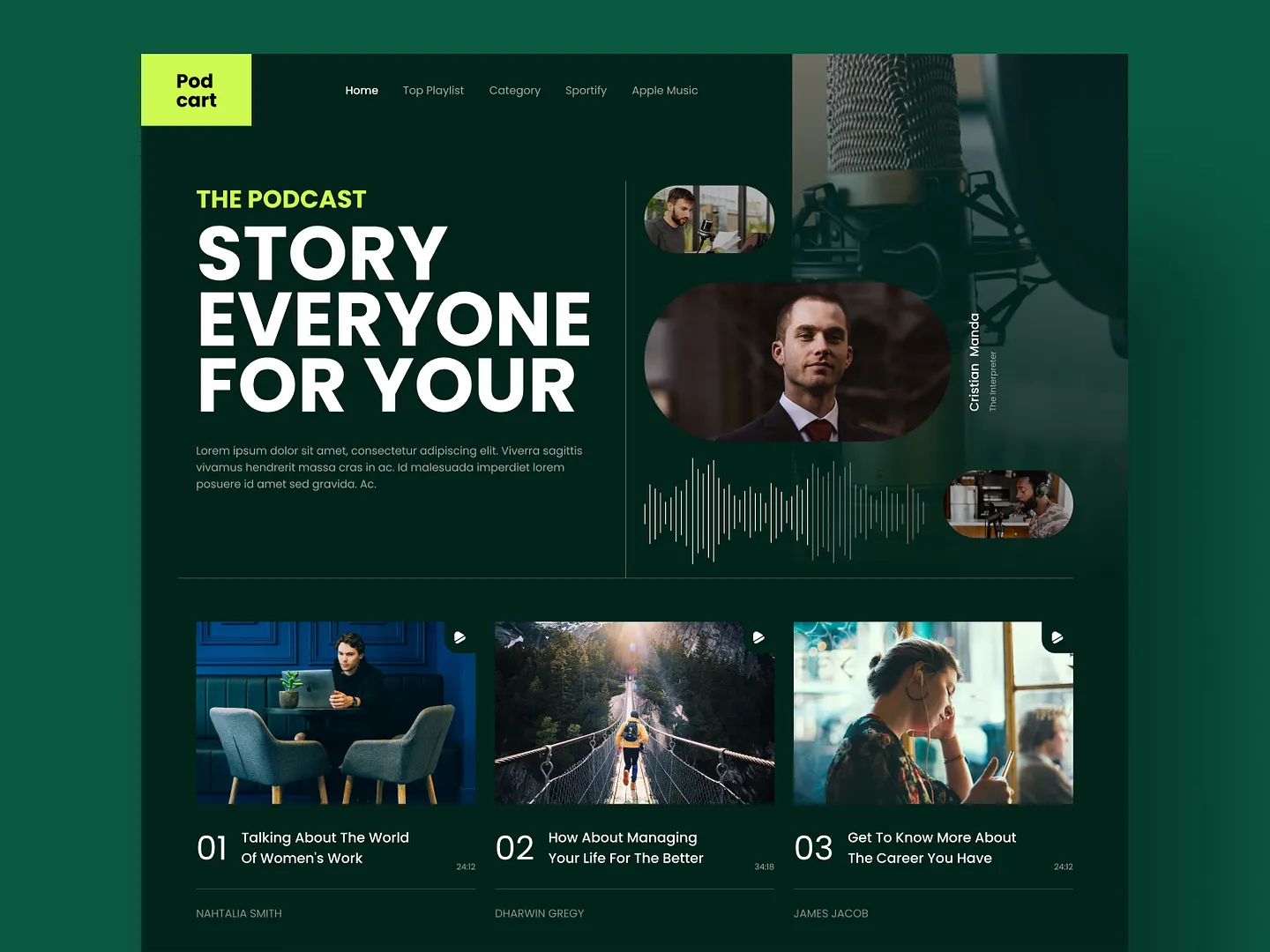 Modern Radio Website Design: Podcart Podcast Landing Page