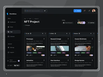 Shambless | Task Management Dashboard board branding buildteam collaborate daily task design kanban minimal project management task task management team work teamwork to do list ui ux web webdesign website work tools