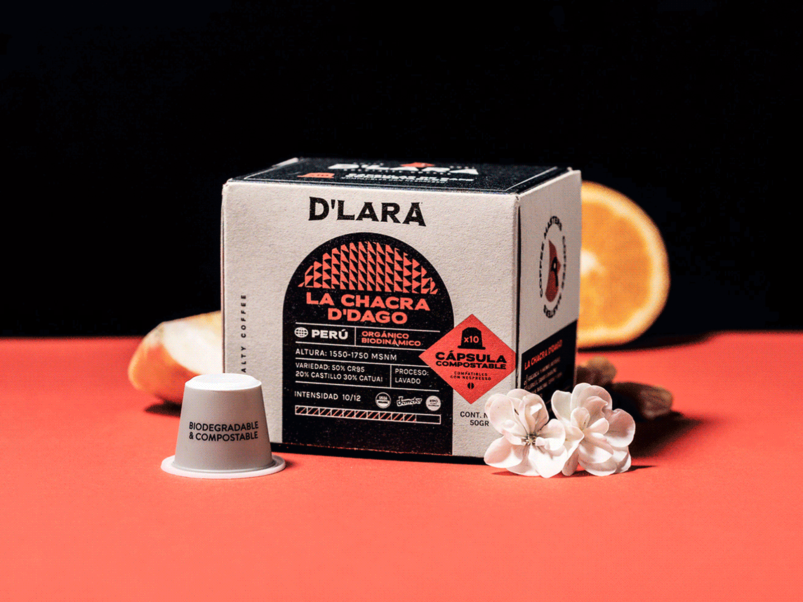 D'Lara Specialty Coffee - Coffee pods Packaging capsulas compostables chile brand coffee coffee bean coffee pods design empaque logodesign nespresso origin coffee packaging specialty coffee