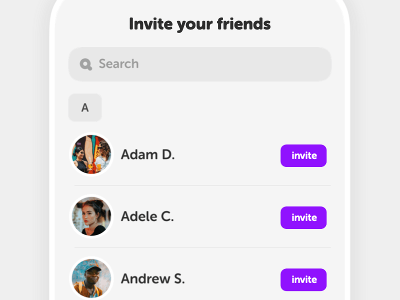 Invite friends - Ranking app animation app button football friends intro invite mobile mobile app product design ui