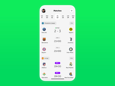 Matches page - Ranking app app app design calendar football list matches mobile product design ui ux