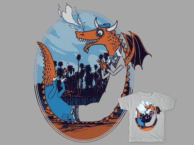 Hipster Dragon Makes a New Friend dragon drawing hipster park tshirt vector