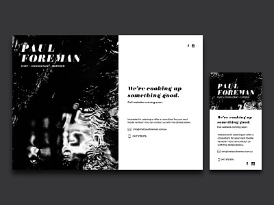 'Coming soon' UI design for Paul Foreman Chef.