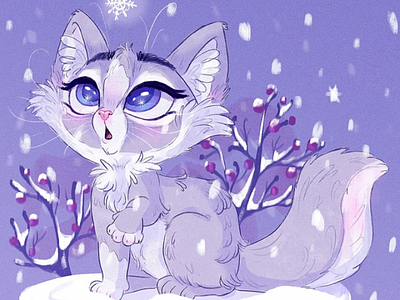First Snow of the Winter animal art cat cute art illustration kitten kitty painting pastel colors pastels snow soft art winter