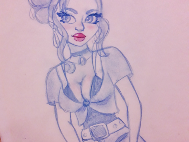 Glance pencils drawing colored doodle illustration fashion appeal cute design character portrait girl art