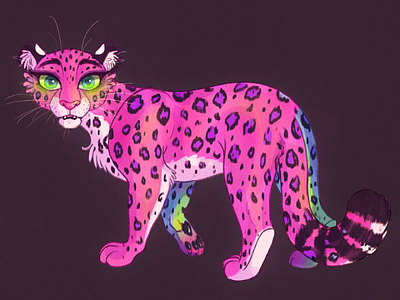 Pink Leopard Full art feline illustration leopard saturation