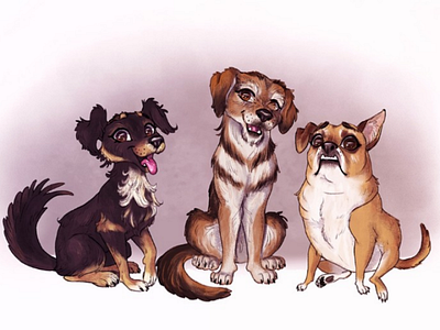 Three doggos animal artist cartoon characters commission cute art design digital painting pastels pet pet commission stylized texture