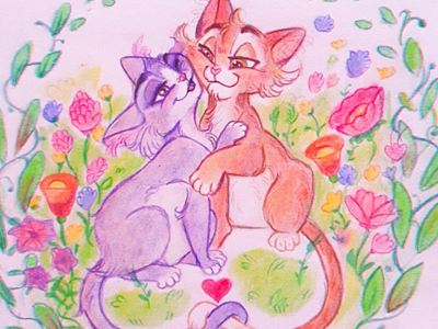 Cats in Love cat cat art cat illustration cats cute art floral kitty love love design pastel pastel art pastel colors pastels romantic soft art soft pastel