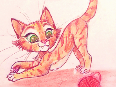 Playing Time ball of yarn character design cute art kitten pastel colors pastels soft art yellow cat