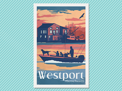 Westport, Massachusetts, Travel Poster 11x17 design flat illustration massachusetts new bedford new england retro travel poster vector