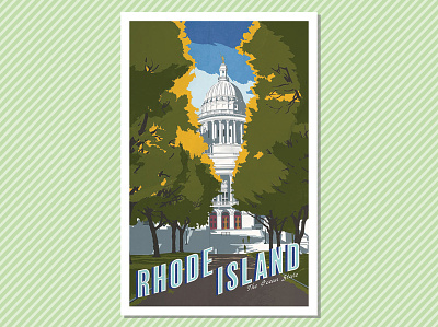 Rhode Island State House Travel Poster 11x17 design flat illustration new england providence retro rhode island vector