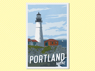 Portland, Maine Travel Poster 11x17 design illustration maine new england portland retro travel poster vector
