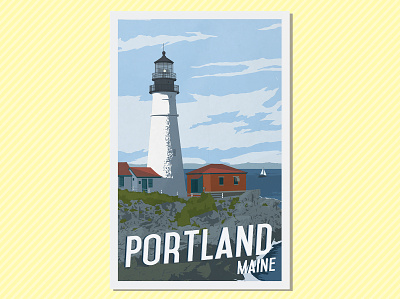 Portland, Maine Travel Poster 11x17 design illustration maine new england portland retro travel poster vector
