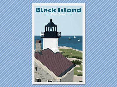Block Island, Rhode Island Poster 11x17 design flat illustration new england retro rhode island travel poster