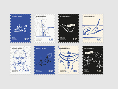 Brasília City Branding - Stamps branding brasilia city branding design exhibition graphic design illustration logo oscar niemeyer postcard poster stamps typography