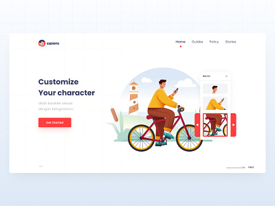 free characters from sapiens bycicle character character design design game graphic design header illustration inspiration inspirations journey travel typography vector website