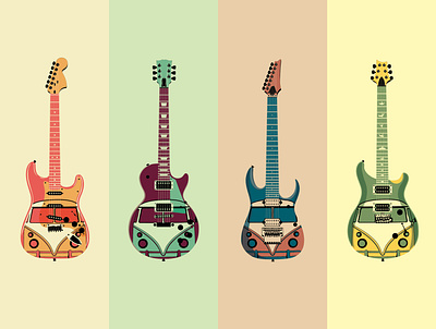 Traveling Guitars bus buses desktop background desktop design guitar illustration illustrator music vector wall art wallpaper