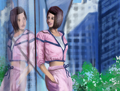 ShaktiMohan beauty blue building cartoon digitalart girl girlonmirror joggers mirror photoshop pink stylized