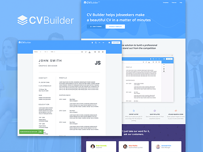 CV Builder - Online CV Editor cv cv builder dashboard editor landing page logo notification resume tabs testimonials text editor video