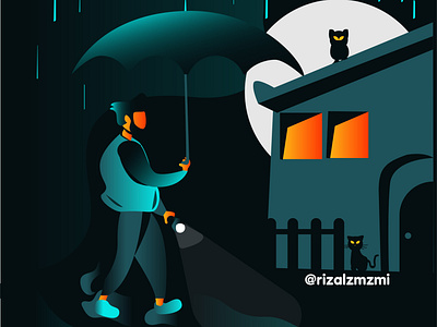 Rain at night animation design illustration logo ui vector