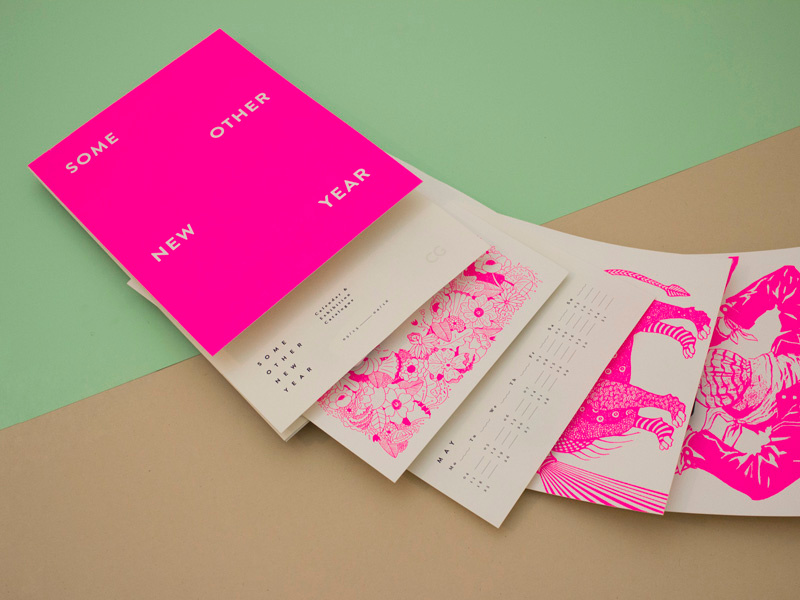 Some Other New Year editorial pink silver gold fluorescent drawing art illustration print graphic design calendar