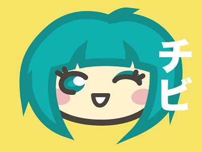 Chibi anime blue chibi cute kawaii logo small yellow