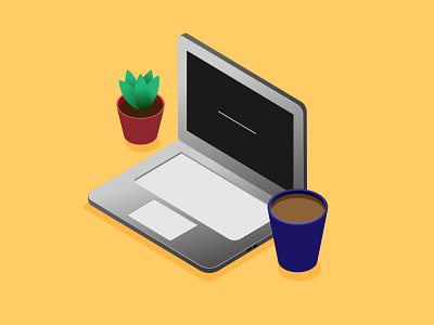 Work from Home coffee illustration isometric laptop work