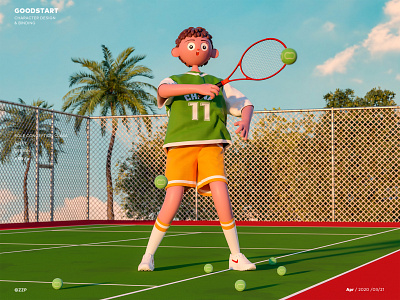 Boy playing tennis