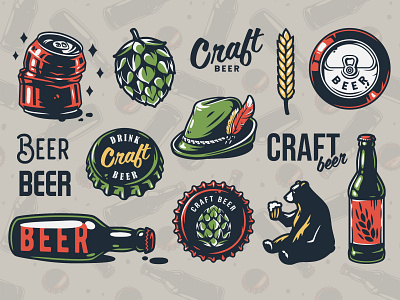 Beer label set art bar beer bottle brand brewery brewing can design drunk emblem hop icon illustration label logo print pub set