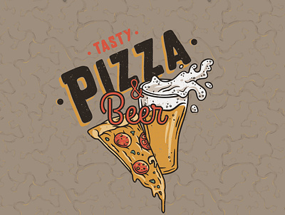 Pizza & Beer art beer brand branding design digital emblem grange graphic design illustration logo pizza print retro vector
