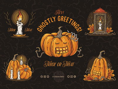 Halloween art branding card design emblem halloween illustration print set vector