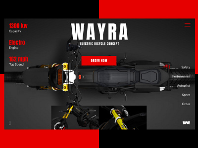 Concept of the first screen for Wayra electric bicycle #2 concept design figma minimal tilda typography ui ux web web design website