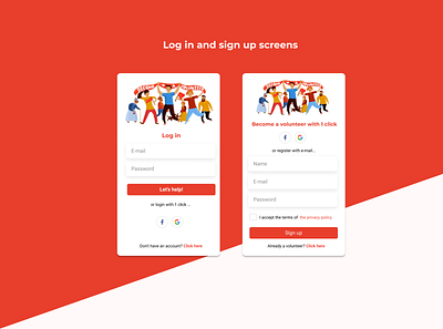 Log in and Sign up Screens for Volunteers app #dailyui #001 app design ui ux vector