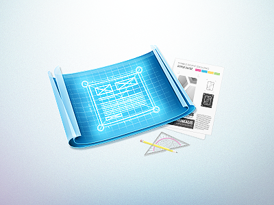 Websites & more @ trinkaus.cc v3 blueprint corporate design guide icon identity illustrator paper pencil perspective pseudo 3d ruler style websites