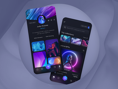 NFT Auction & Marketplace app blockchain crypto cryptocurrency dapp dark darkmode darktheme decentralized marketplace mobile mobileapp neon nft nonfungible profile token