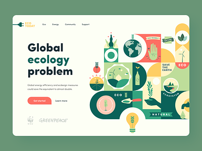 Eco Today bio button colorful design earth eco ecology energy green homepage interface landing page minimal nature save sunday uiux user experience web website