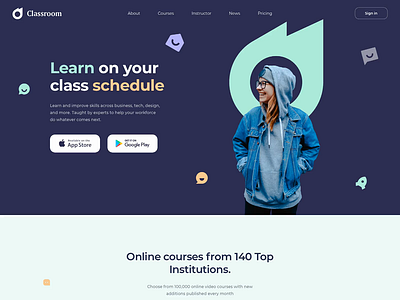 Classroom Landing academy animation button clean colorful creative design education illustration interface landing page learning lessons minimal student sunday teacher webdesign website