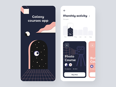 Galaxy app app button classes colorful courses figma galaxy illustration ios learning lessons minimal mobile mobile app mobile ui online course sunday uidesign uiux