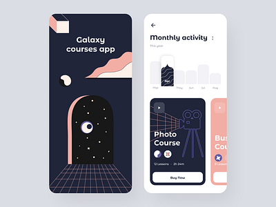 Galaxy app app button classes colorful courses figma galaxy illustration ios learning lessons minimal mobile mobile app mobile ui online course sunday uidesign uiux