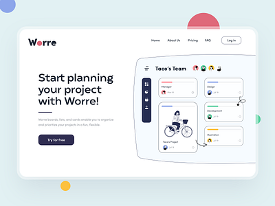 Worre app clean colorful dashboard dashboard ui design interface landing landing page manager planning project sunday task team time uiux website