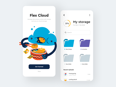 Flex Cloud App app button clean cloud design documents file folder illustration interface minimal mobile storage sunday uiux