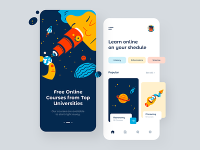 Online Courses App app astronomy button clean cosmo courses design free galaxy interface learning marketing minimal mobile shedule space sunday ui uiux