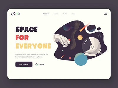 Planet Explorer button clean cosmos design elon musk galaxy illustration interface landing landingpage minimal space spaceship sunday ui uiux web