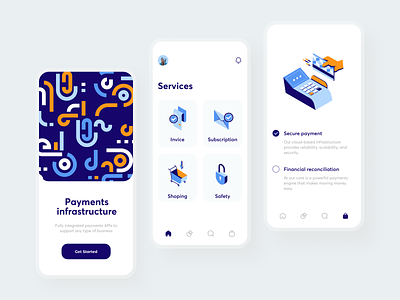 Payment services app bank bank app bank card banking cash credit card debit card finance infrastructure integration invoice invoices minimal mobile pattern payment method safety secure sunday