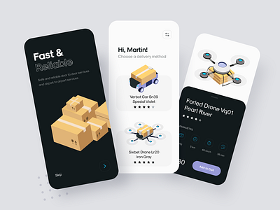 Delivery App app clean delivery delivery app design drone illustration interface minimal mobile sunday ui uiux