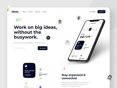 Udaily - Task Manager Landing 3d asana calenday clean landing landingpage manager minimal mobile schedule sprint task task management to do to do app to do list trello uidesign uiux web