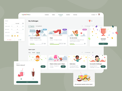 Health Platform for Children - SuperMe achievement animation challenges children design graphic design health illustration recipes sport ui ux
