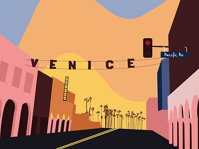 Sunset mood in Los Angeles blog branding colourful dreamy illustration los angeles monochromatic poster street travel travel agency venice beach web